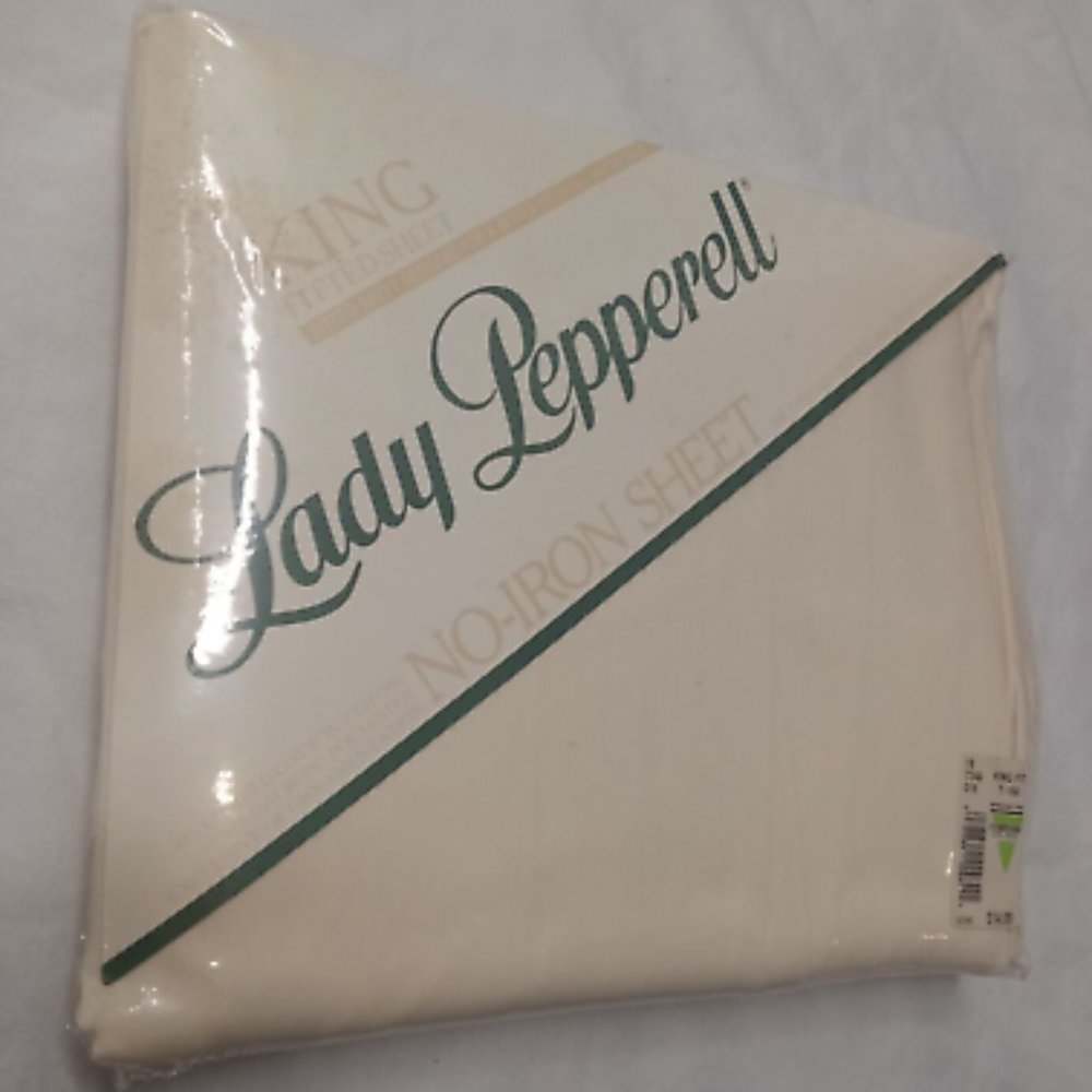Vintage Brand New Lady Pepperell No Iron Percale Off White King Flat Sheet